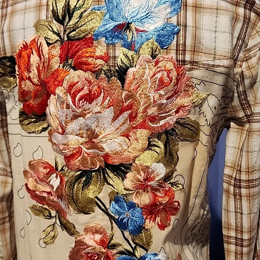 ARATTA  " ROUGH RIDER"Floral Embroidered Plaid Shirt - Picture 6 of 6